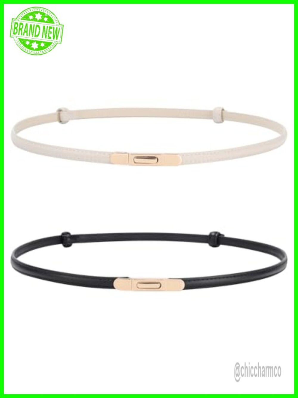 2 Pack Women Skinny PU Leather Belt Thin Waist Belt for Dress Jeans